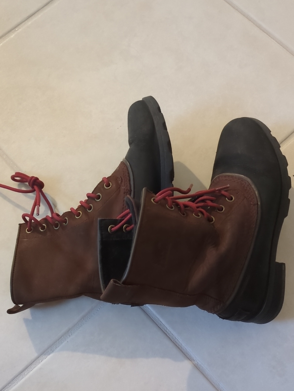 Sorel Emelie 1964 Women's Brown Leather Lace-Up Work Boots Red LacesSz 7.5/385.